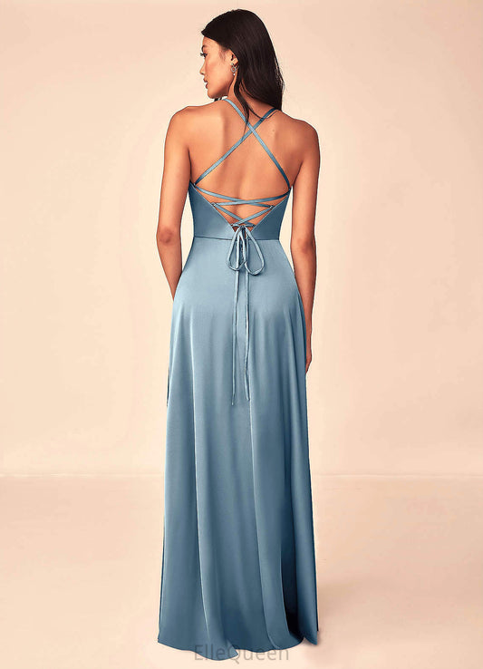 Yuliana A-Line/Princess Floor Length Natural Waist Sleeveless Halter Bridesmaid Dresses