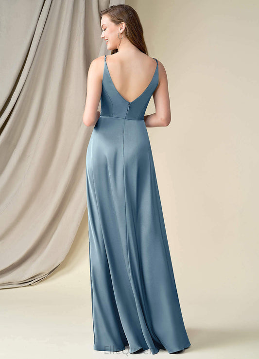 Julie Floor Length V-Neck Sleeveless Natural Waist A-Line/Princess Bridesmaid Dresses
