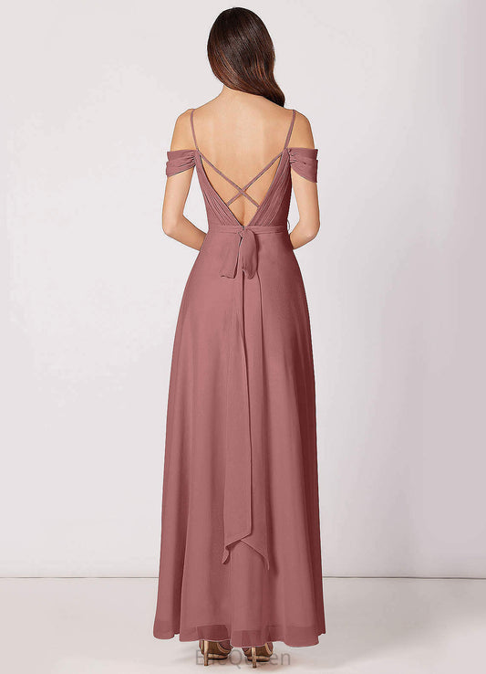 Aimee Floor Length V-Neck Short Sleeves Natural Waist A-Line/Princess Bridesmaid Dresses