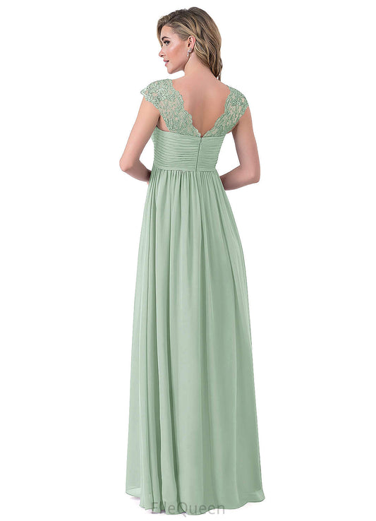 Una A-Line/Princess Natural Waist Floor Length V-Neck Sleeveless Bridesmaid Dresses