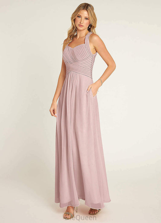 Elianna A-Line/Princess Natural Waist Floor Length Sleeveless Spaghetti Staps Bridesmaid Dresses