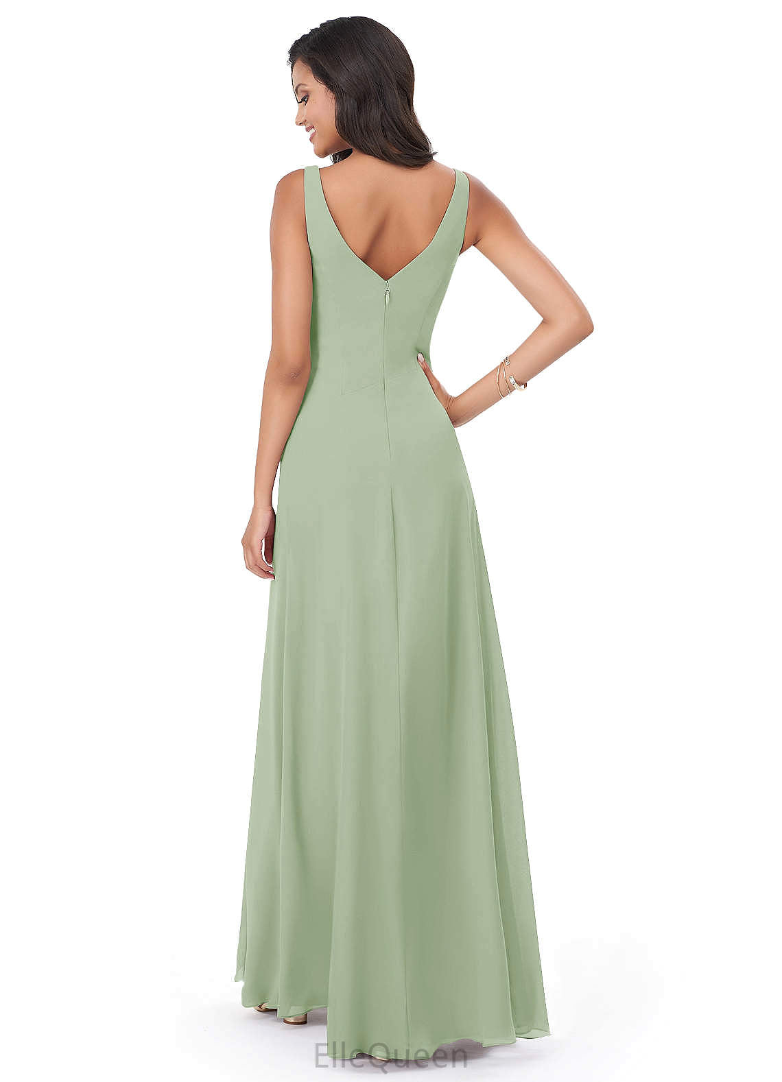Olive Sleeveless A-Line/Princess Natural Waist Floor Length V-Neck Bridesmaid Dresses