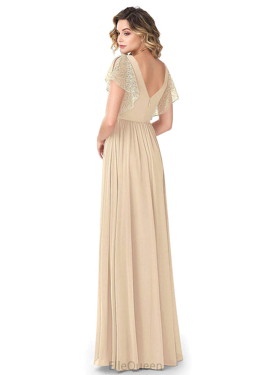 Danica Sleeveless Natural Waist V-Neck A-Line/Princess Floor Length Bridesmaid Dresses