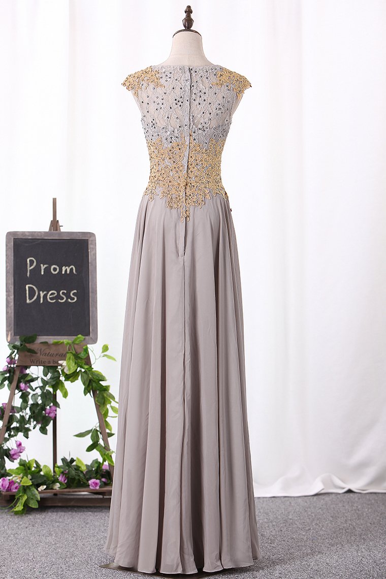 2022 A Line Evening Dresses Scoop With Applique And Beads Chiffon