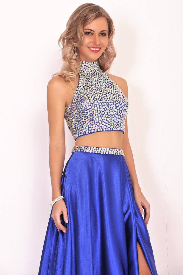 2024 Prom Dresses A Line Two Pieces With Rhinestones Stretch Satin
