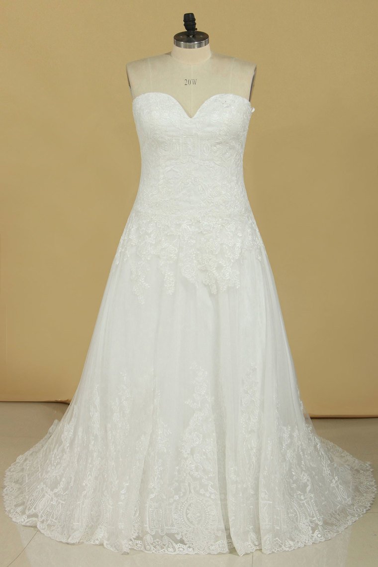 Plus Size Sweetheart Tulle With Applique Court Train A Line Wedding Dresses
