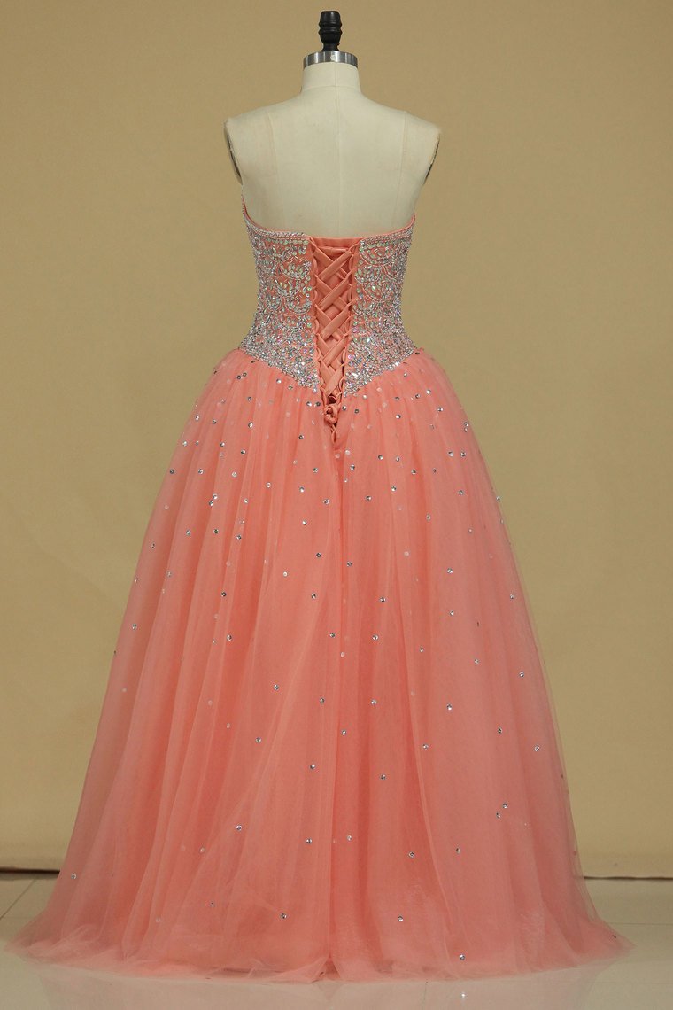 2024 Floor Length Sweetheart Beaded Bodice Quinceanera Dresses Ball Gown Tulle
