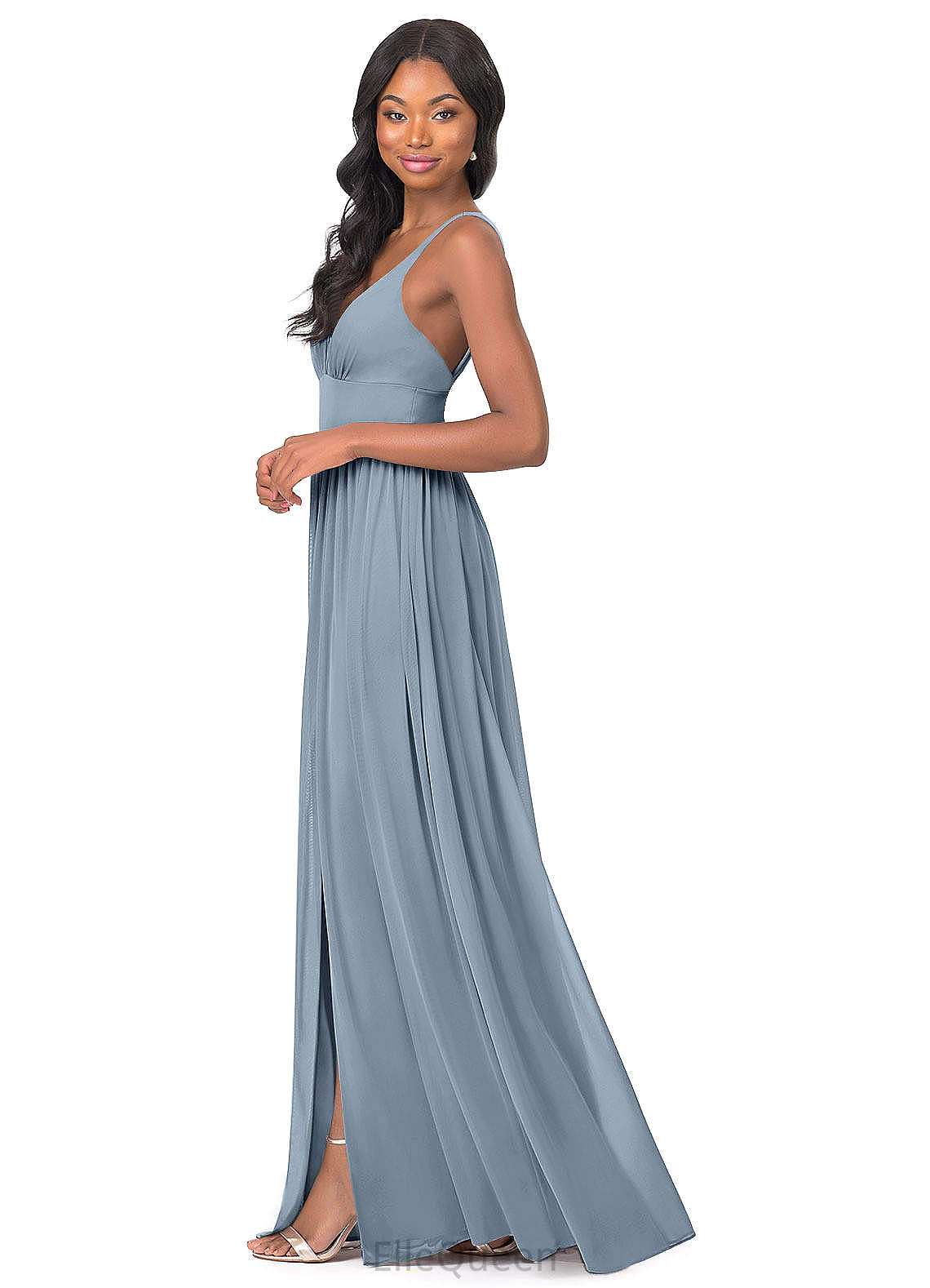 Emmy A-Line/Princess Floor Length V-Neck Natural Waist Sleeveless Bridesmaid Dresses