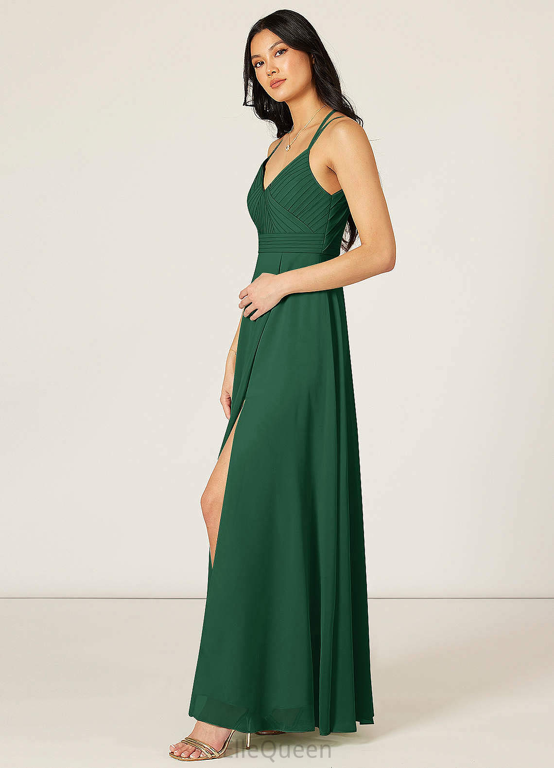 Lynn Floor Length Natural Waist Sleeveless A-Line/Princess Spaghetti Staps Bridesmaid Dresses