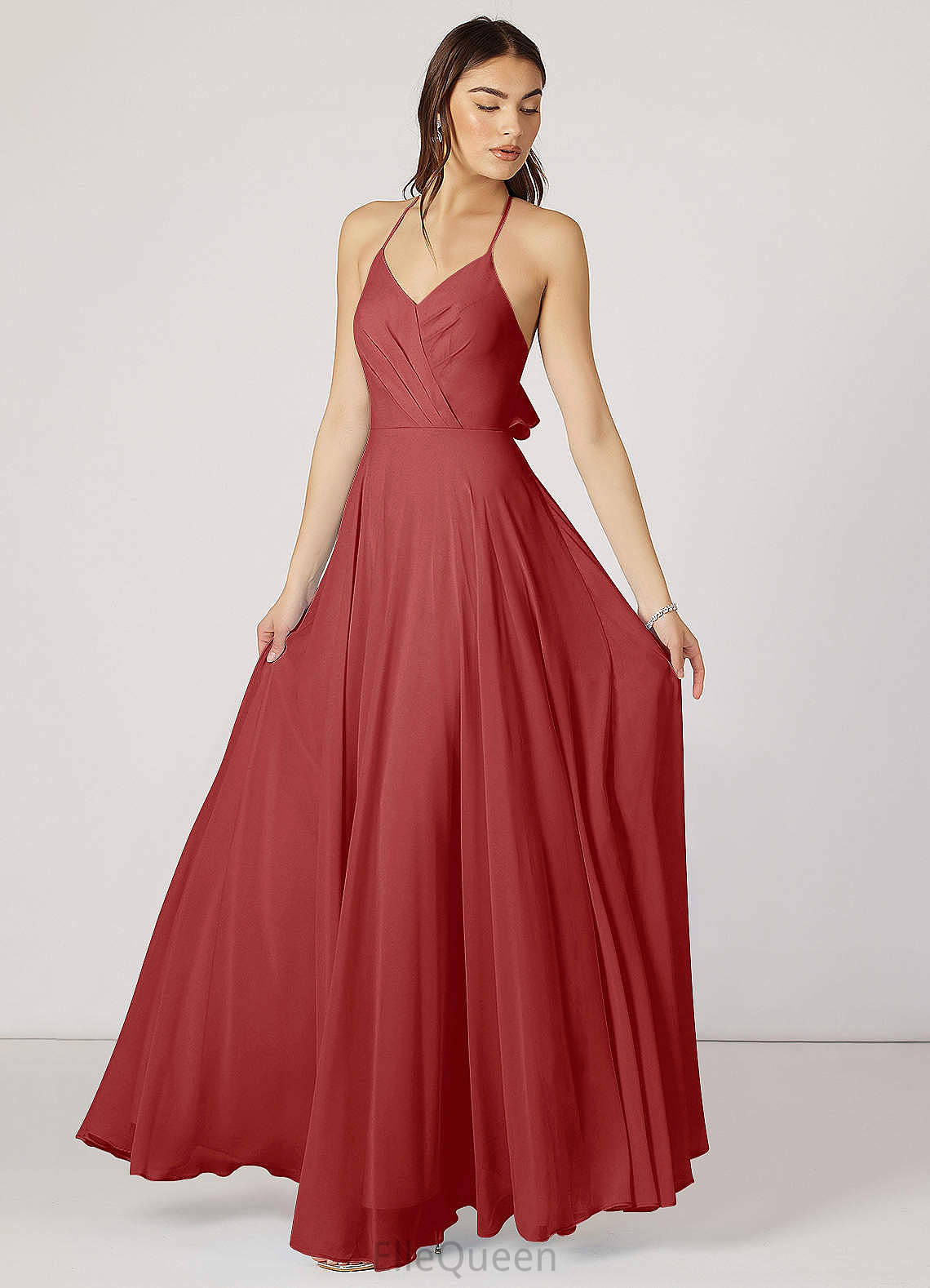 Gill A-Line/Princess V-Neck Half Sleeves Floor Length Empire Waist Bridesmaid Dresses