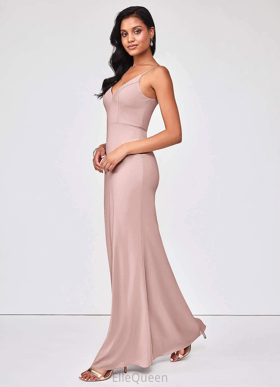 Desirae Floor Length V-Neck Natural Waist Short Sleeves A-Line/Princess Bridesmaid Dresses