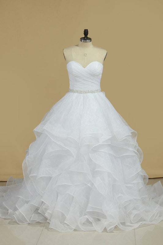 Wedding Dresses A Line Sweetheart Ruffled Bodice With Beads Organza