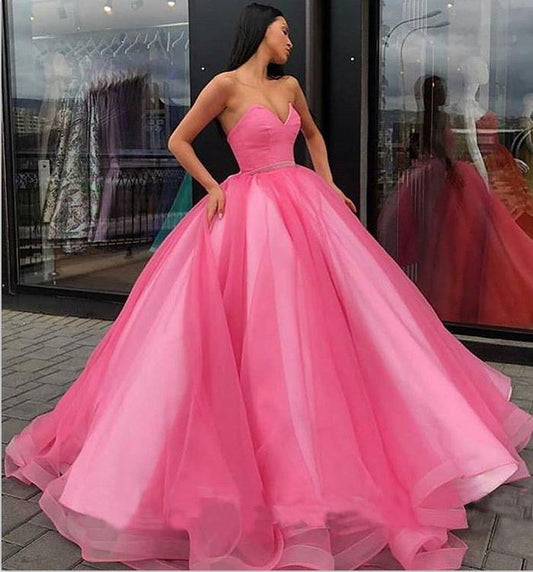 Sweetheart Strapless Yellow Long Modest Prom Gown, Ball Gown Quinceanera Dresses SJS15441