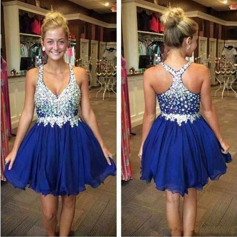 A-Line Royal Blue Willa Homecoming Dresses Deep V-Neck Beading Pleated Short