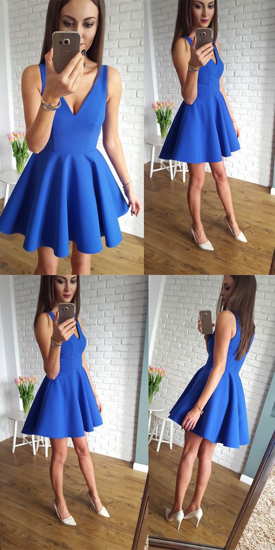 Homecoming Dresses Royal Blue Cherish A-Line V-Neck Short 2024 With Ruched