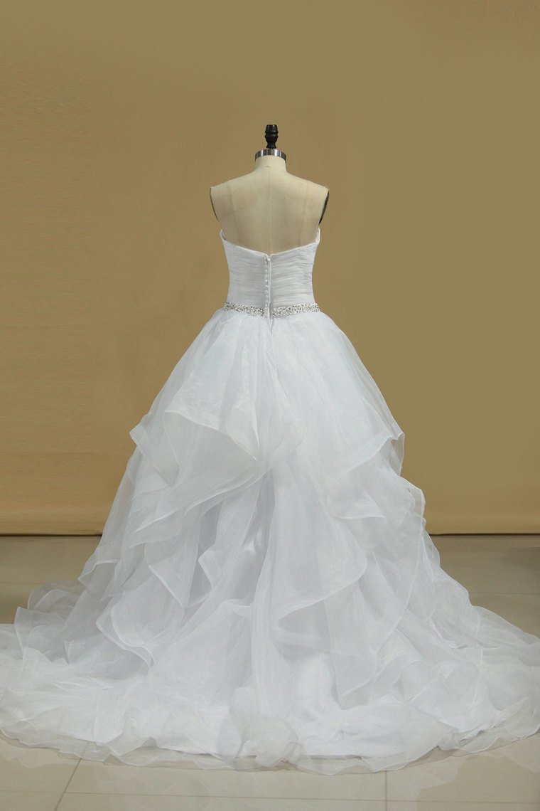 Wedding Dresses A Line Sweetheart Ruffled Bodice With Beads Organza