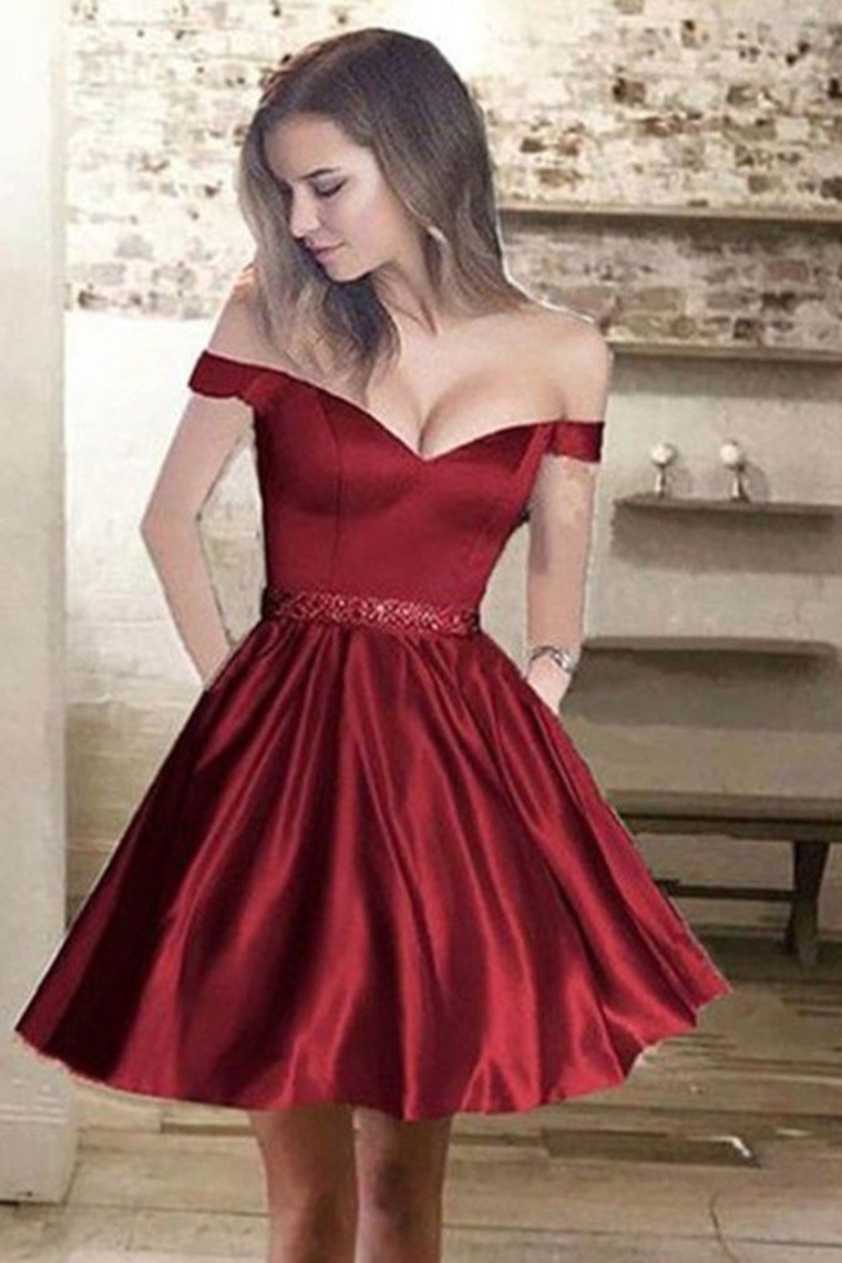 2024 Satin With Pockets Homecoming Dresses A-Line Off-The-Shoulder