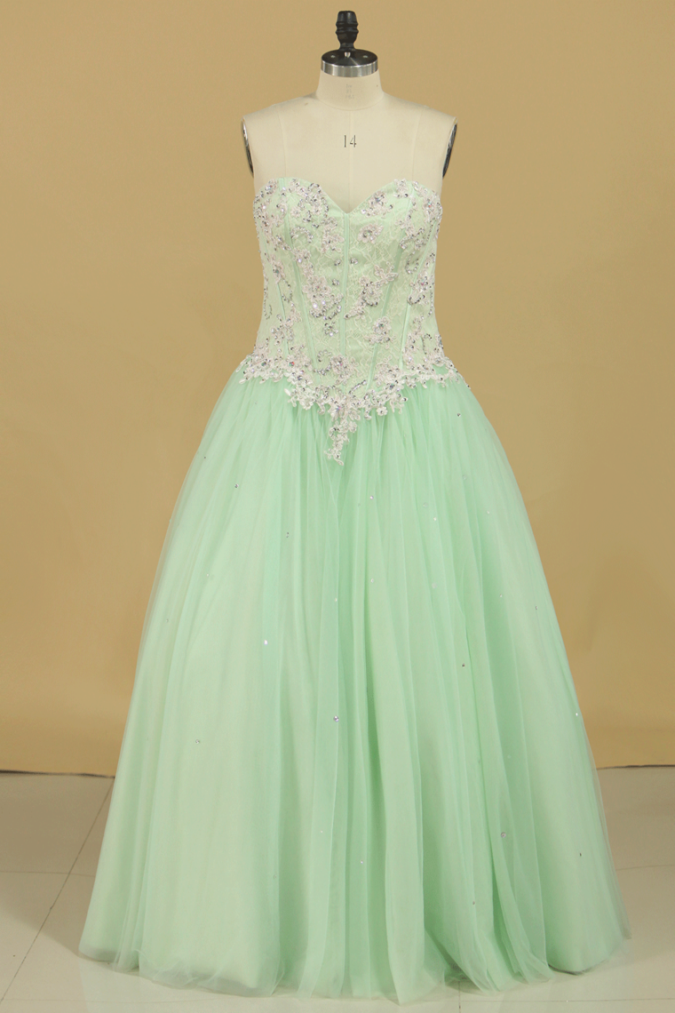 2024 Quinceanera Dresses Sweetheart Ball Gown Tulle With Applique Floor Length