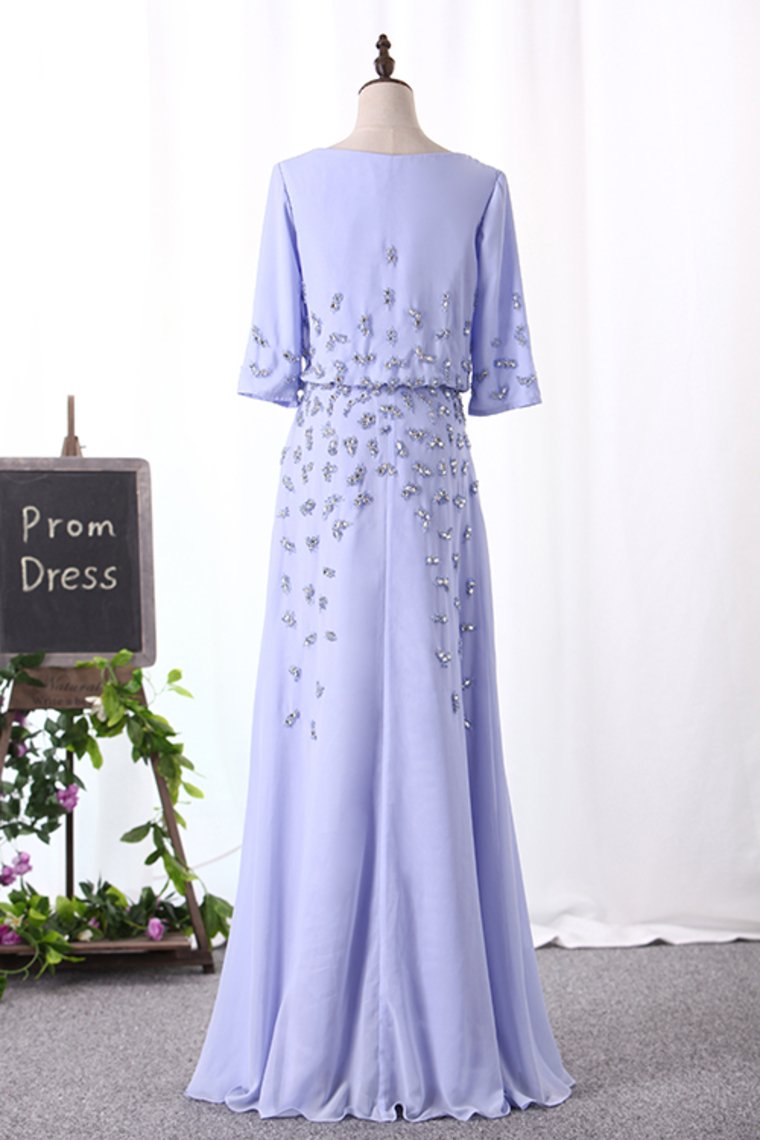 Mid-Length Sleeves Scoop Mother Of The Bride Dresses A Line With Beads