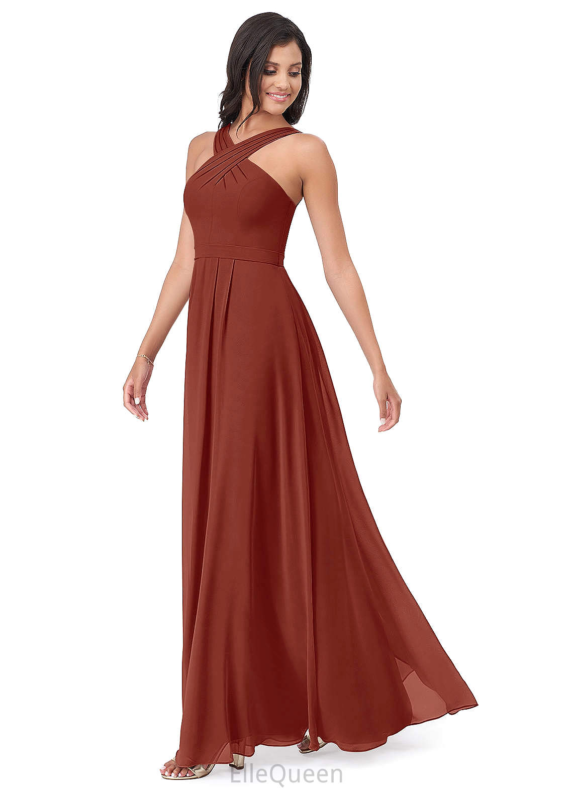 Malia Natural Waist Floor Length V-Neck Short Sleeves A-Line/Princess Bridesmaid Dresses