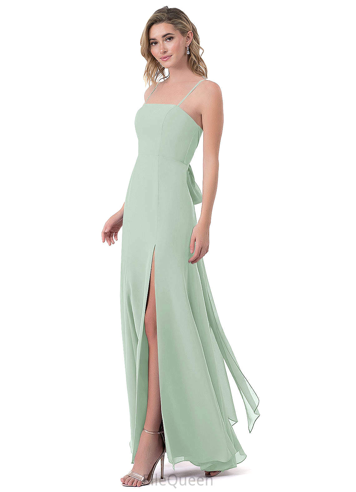 Zion Spaghetti Staps Floor Length Sleeveless Natural Waist V-Neck Bridesmaid Dresses