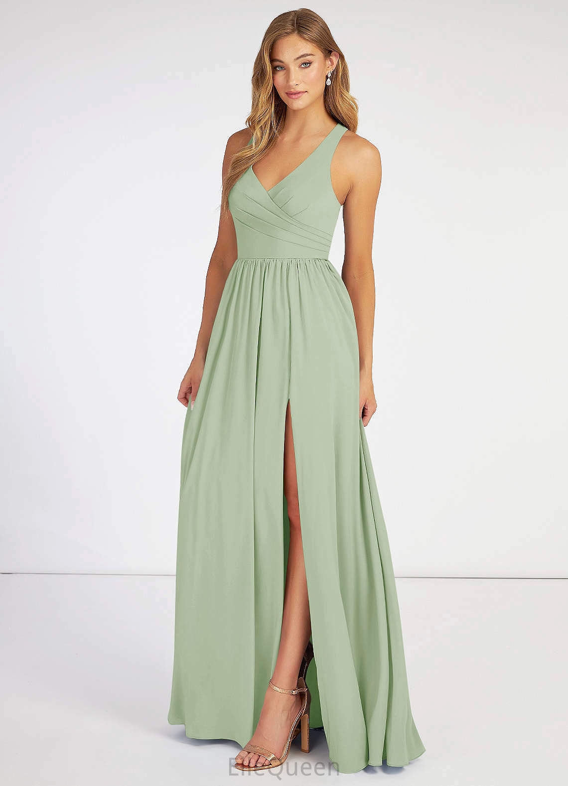 Kenzie Natural Waist A-Line/Princess Sleeveless Floor Length Halter Bridesmaid Dresses