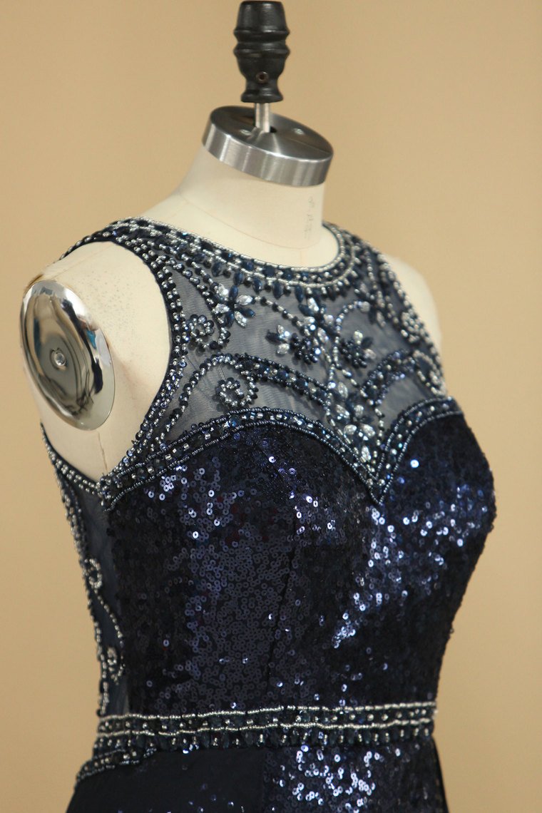 2024 Prom Dresses Scoop Sequins Mermaid Sweep Train Beads&Rhinestones