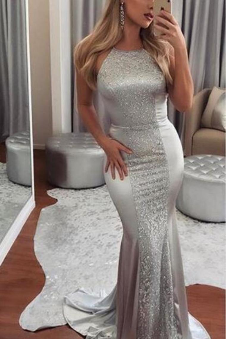 2024 Sexy Prom Dresses Mermaid Halter Lace Up Open Back With Sequins