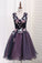 2022 Organza A-Line V Neck Homecoming Dresses With Appliques