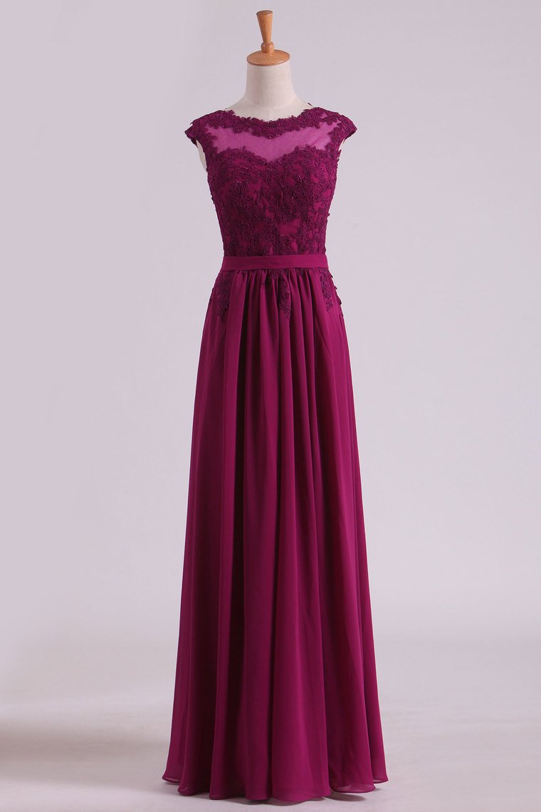 2022 Evening Dresses Scoop A-Line Chiffon With Applique And Belt