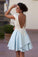 Scoop Open Back Satin & Lace A Line Short/Mini Homecoming Dresses