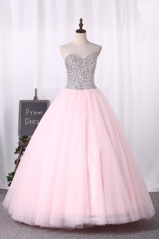 2024 Ball Gown Sweetheart Quinceanera Dresses Tulle With Beading Floor Length