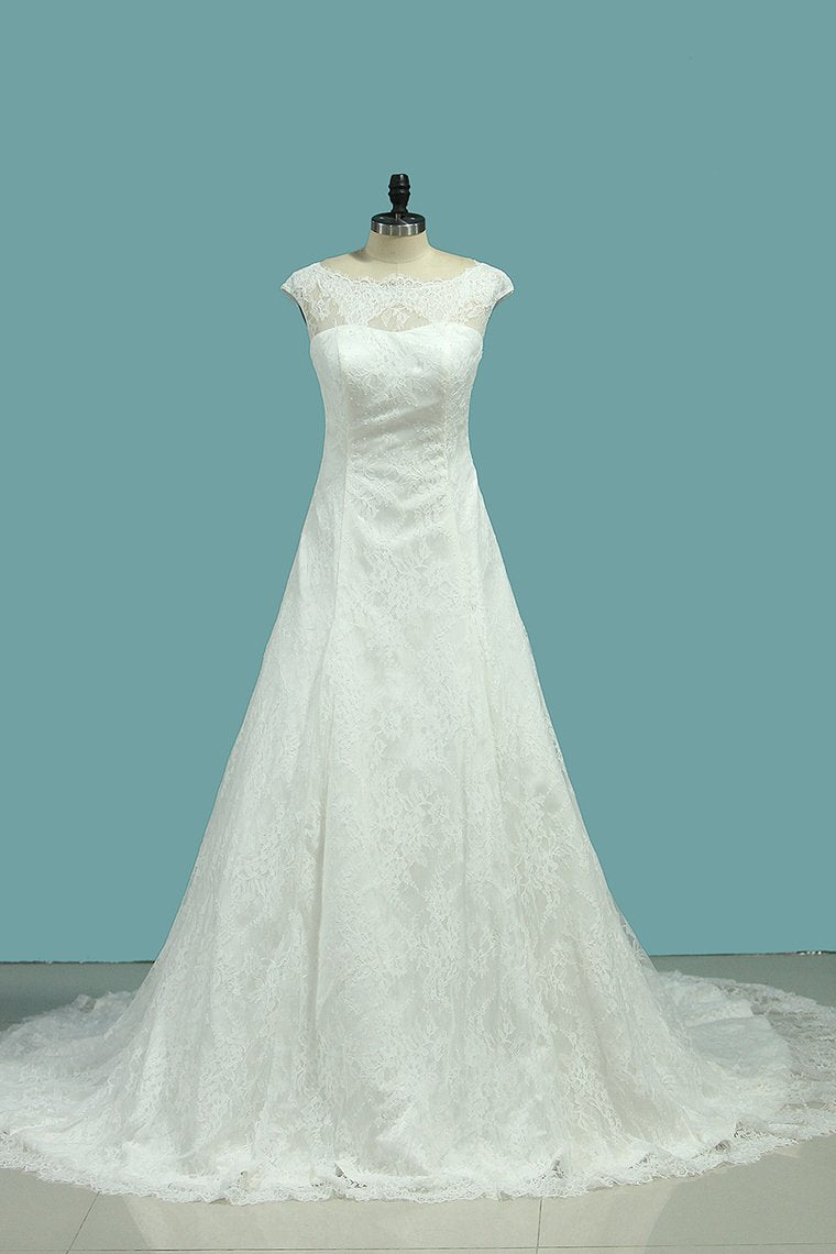 2024 Wedding Dresses Bateau Open Back A Line Tulle With Applique