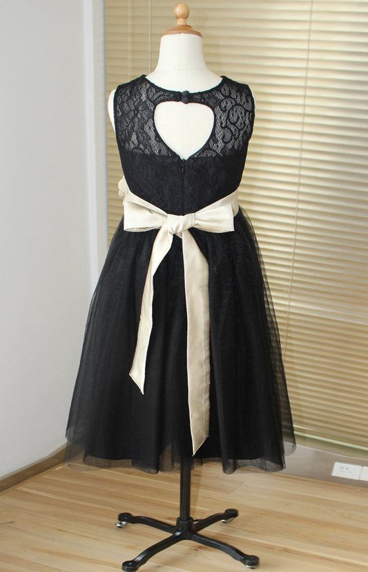 Black Tulle and Lace Flower Girl Dress
