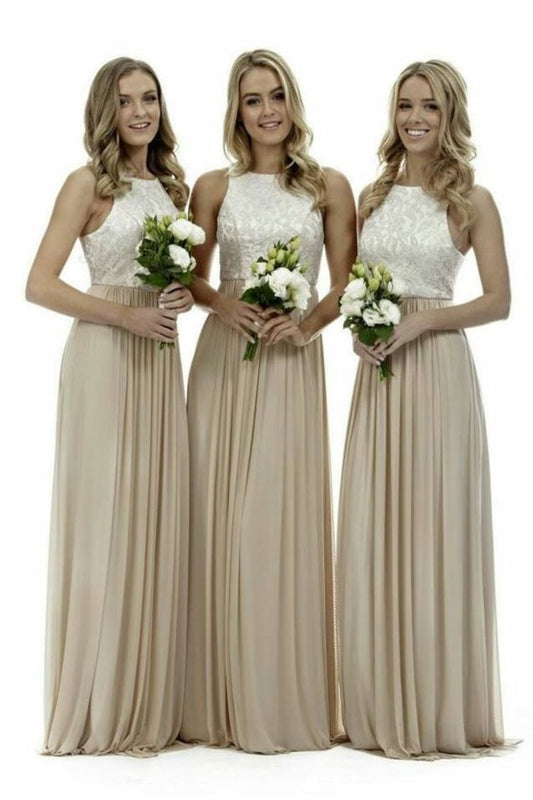 2024 A Line Scoop Chiffon & Lace Bridesmaid Dresses Floor Length