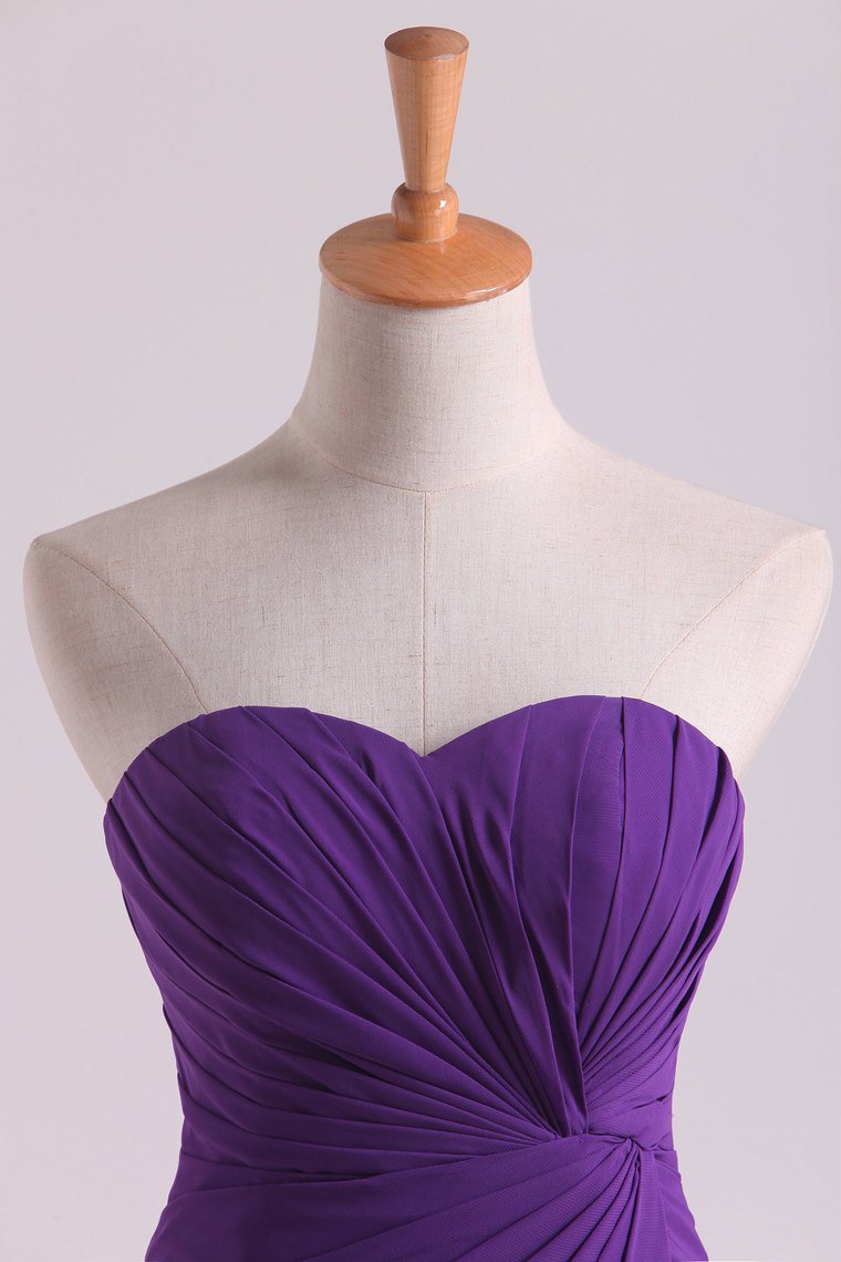 Hot Purple Sweetheart Ruffled Bodice Floor Length Sheath Chifoon Evening Dresses