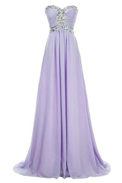 Long Chiffon Prom Dress 2024 Evening Gown Crystal Beaded