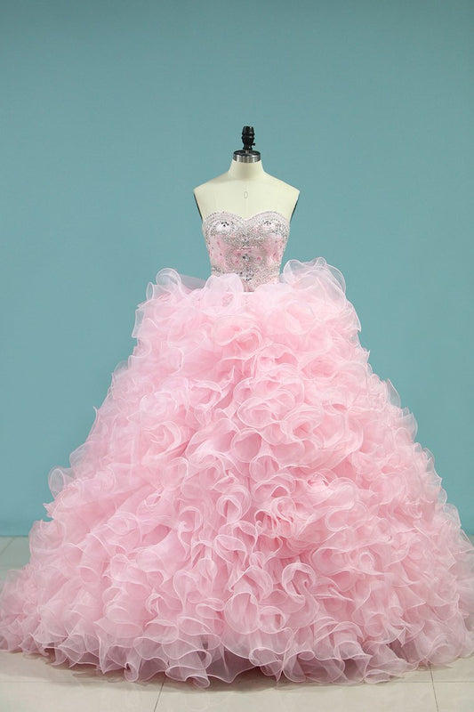 2024 Organza Quinceanera Dresses Sweetheart With Beads And Applique Court Train Detachable