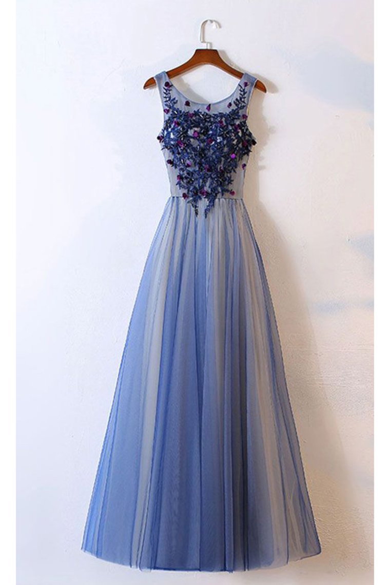 New Arrival Prom Dresses Scoop Tulle With Applique A Line Lace Up