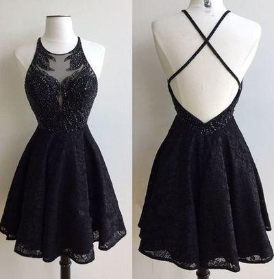 Black Lace Prom Dress Short Prom Dress Homecoming Dress