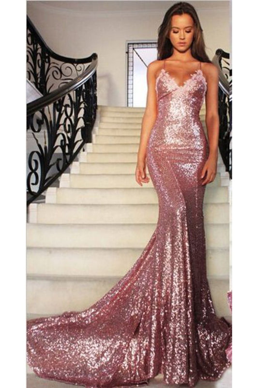 2024 New Arrival Spaghetti Straps Sequins Mermaid Prom Dresses With Applique