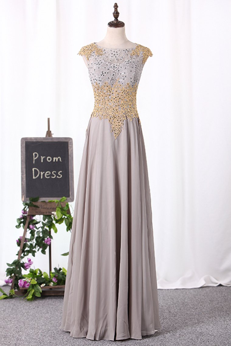 2024 Evening Dresses A Line Scoop Chiffon With Applique And Beads