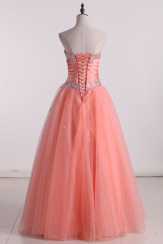 2024 Hot Fuchsia Quinceanera Dresses Ball Gown Sweetheart Floor-Length Tulle With Embroidery Lace Up Back