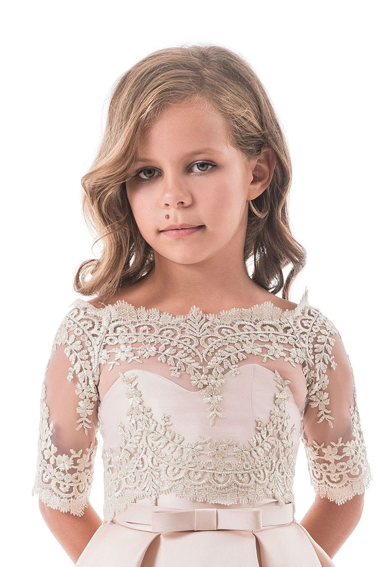 Flower Girl Dresses A Line Sweetheart Satin With Jacket Sweep Train