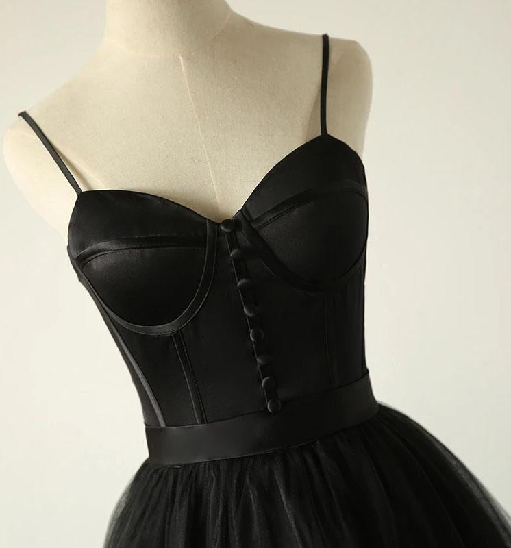 Charming Black Spaghetti Straps Sweetheart Tulle Evening Dresses, Formal SRS15626