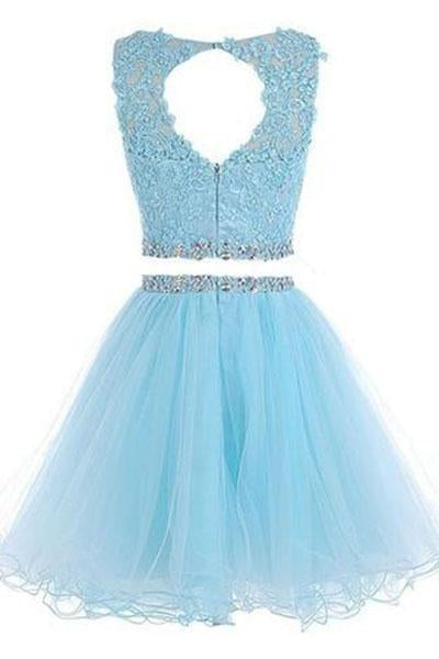 Two Pieces Prom Dresses Applique Short Homecoming Dresses HY115