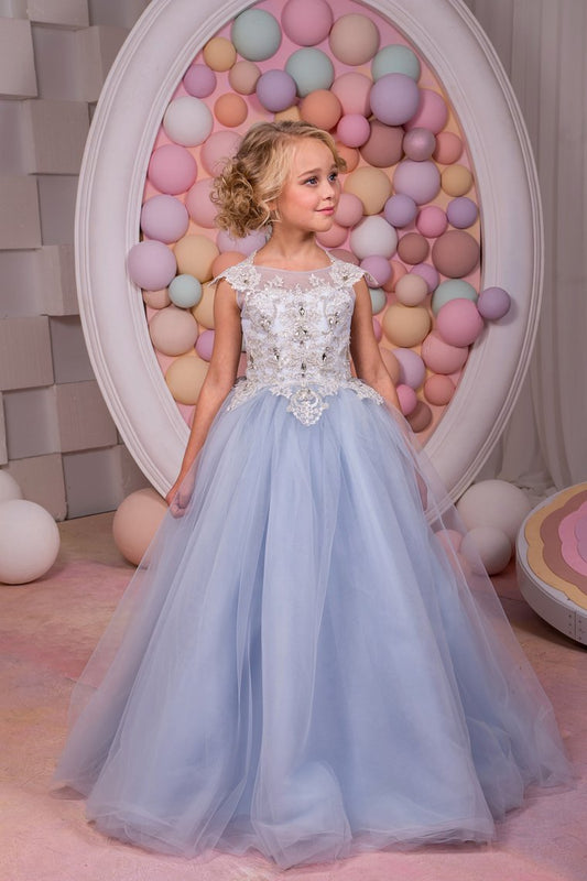 2022 A Line Scoop Flower Girl Dresses Tulle With Applique Floor Length
