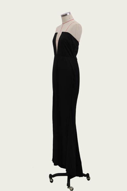 Sexy Black Mermaid V Neck Strapless Prom Dresses with Slit, Evening SRS20435