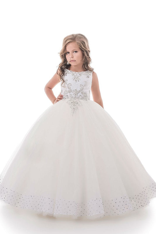 2024 Flower Girl Dresses Ball Gown Scoop Open Back Tulle With Beading
