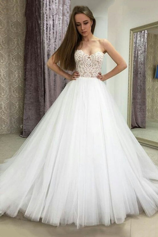 2024 Sweetheart A Line Tulle With Applique  Wedding Dresses